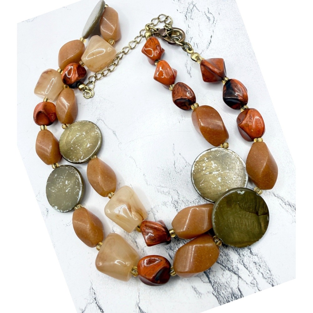 Chunky Quartz Glass Bead Necklace Earth Tone Statement 20-23"